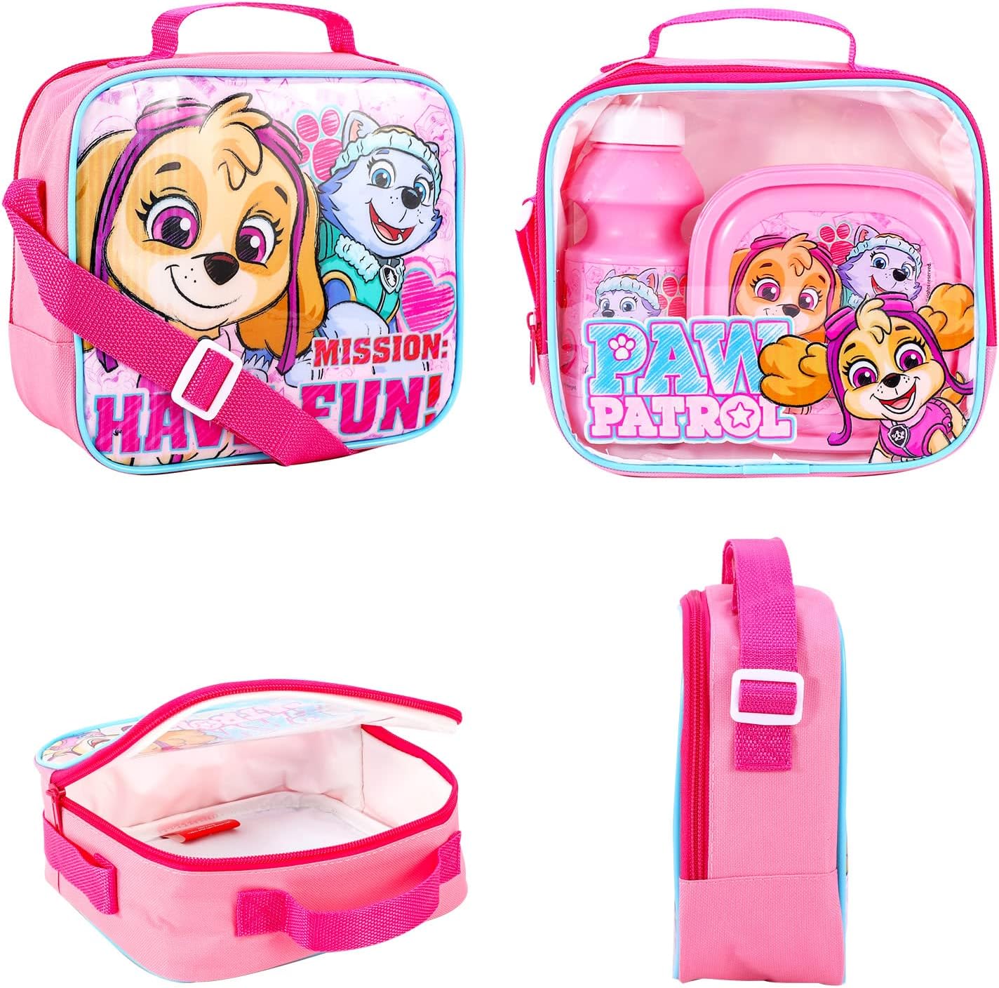 Lunch Box - Paw Patrol - Pink - Skye And Everest - Rainbow - Insulated