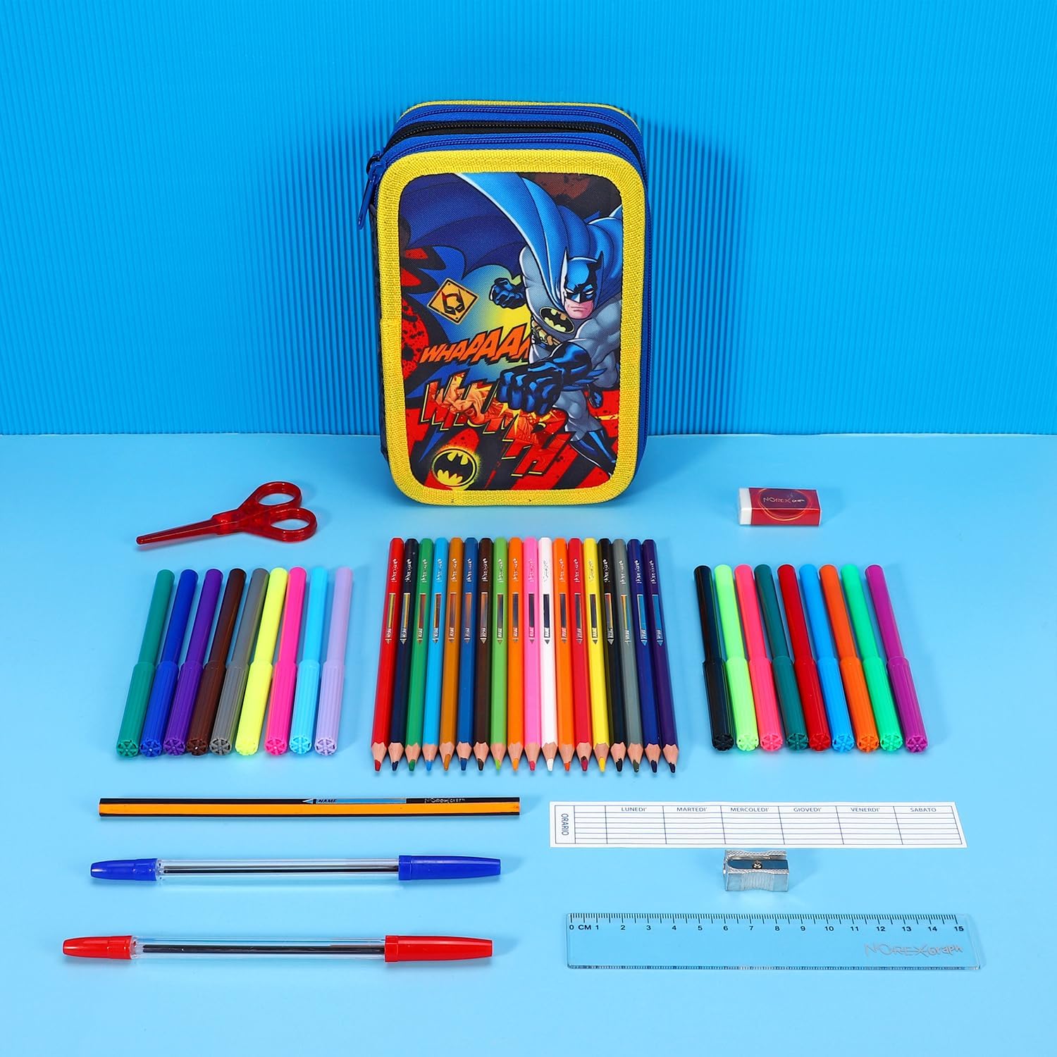 Batman 3 Tier Zipped Pencil Case and Stationery Set