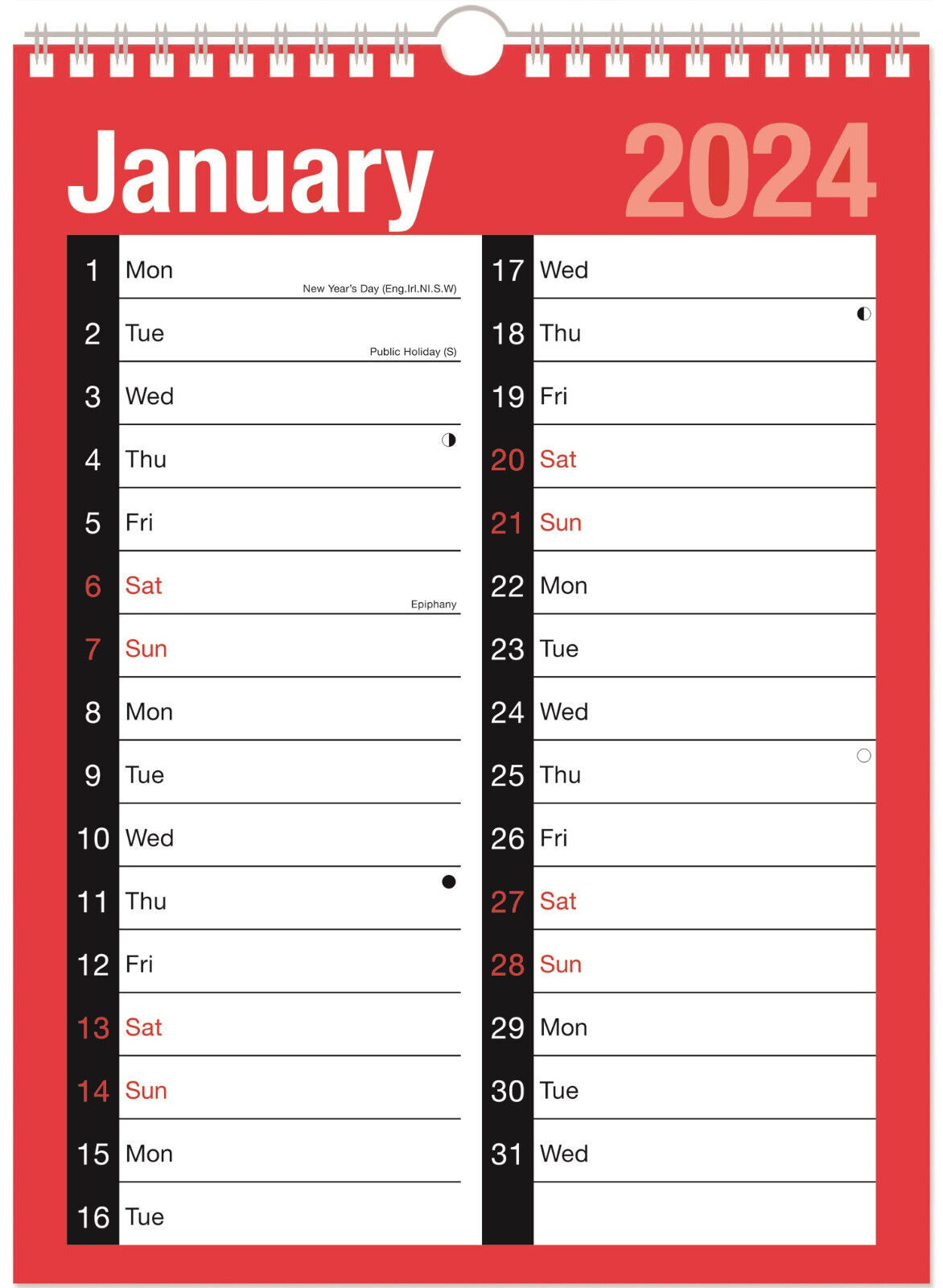 2024 A4 Large Print Month To View Hanging Wall Calendar